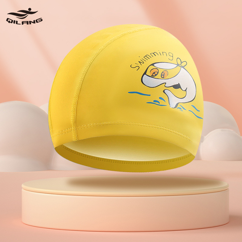 Logo personalizado sombreros de natación para niños recubiertos PU dibujos animados lindos niños y niñas impermeables gorras de protector de orejas fábrica directa