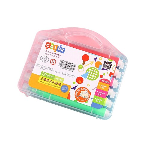 Cartoon Soft Tip Triangle Rod Watercolor Brush Set for Students, 12, 24, 36 Color Liner Brushes, Colored Drawing Pens
