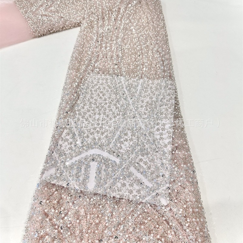 Ingeniería pesada computadora bordada espuma perlas clavos tela alta fijación vestido de boda tela fuente de fabricación comercio exterior transfronterizo image 1
