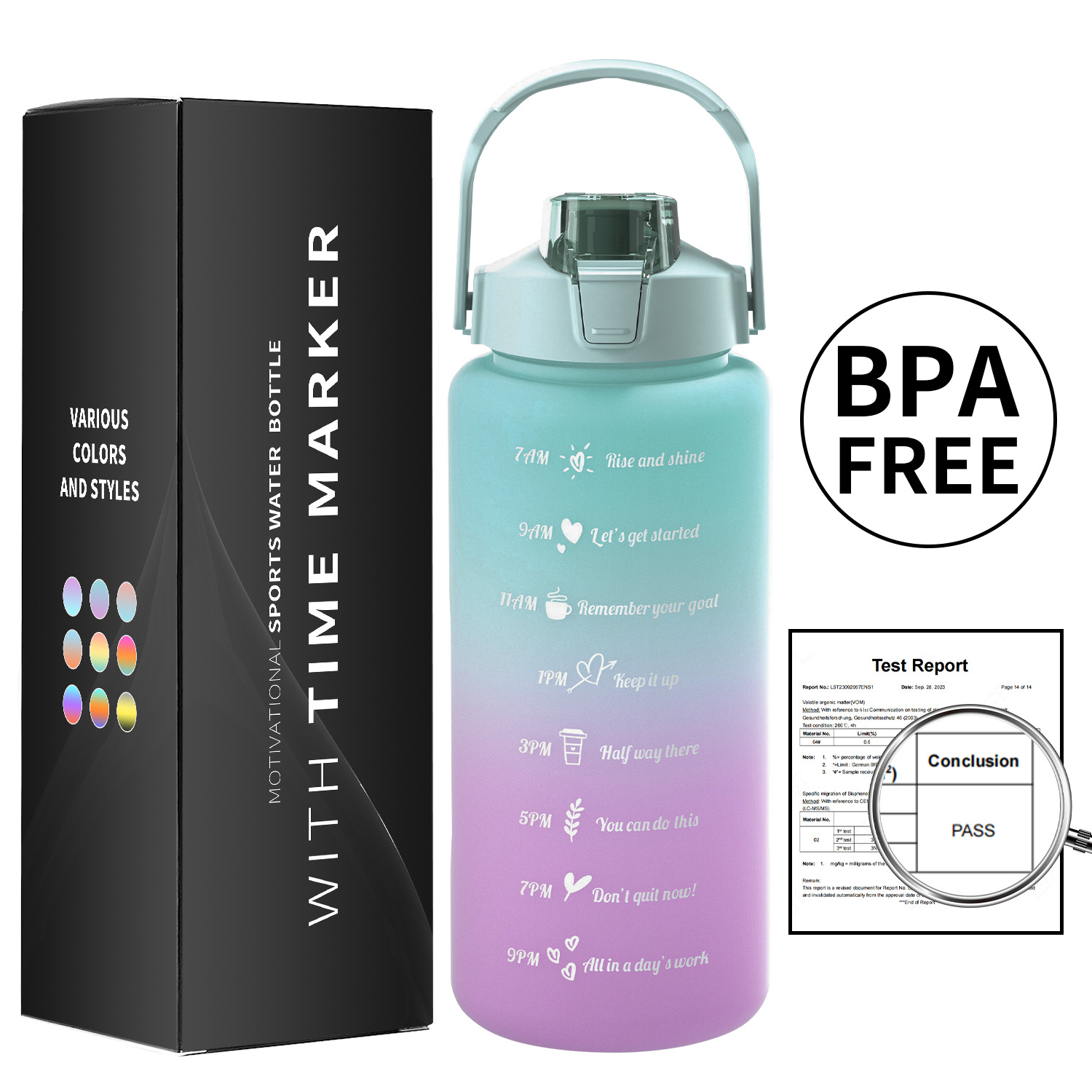 Taza de agua de gran capacidad taza de paja de plástico espacio simple olla botella de equitación deportes al aire libre taza de agua conjunto de tres piezas con caja