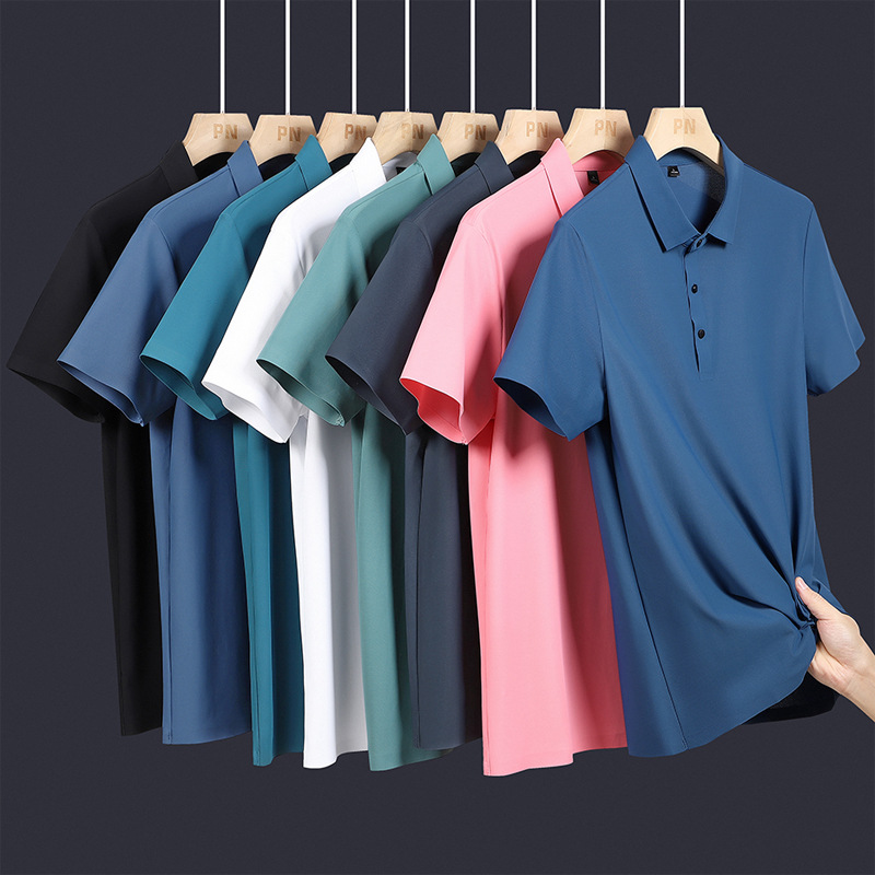 Polo de verano para hombres, nailon de seda de hielo, hombres y mujeres sin costuras, camiseta de manga corta casual de negocios, grupo de camisetas de hombres de alta elasticidad