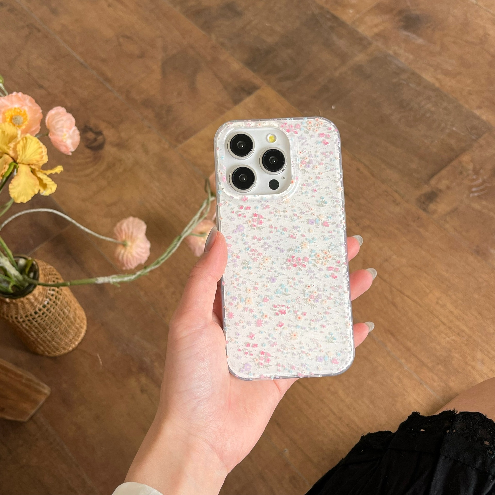 Verano fresco pequeño floral adecuado para Apple 15ProMax funda para teléfono móvil 16Pro cadena 14/13 nuevo 16PM hembra