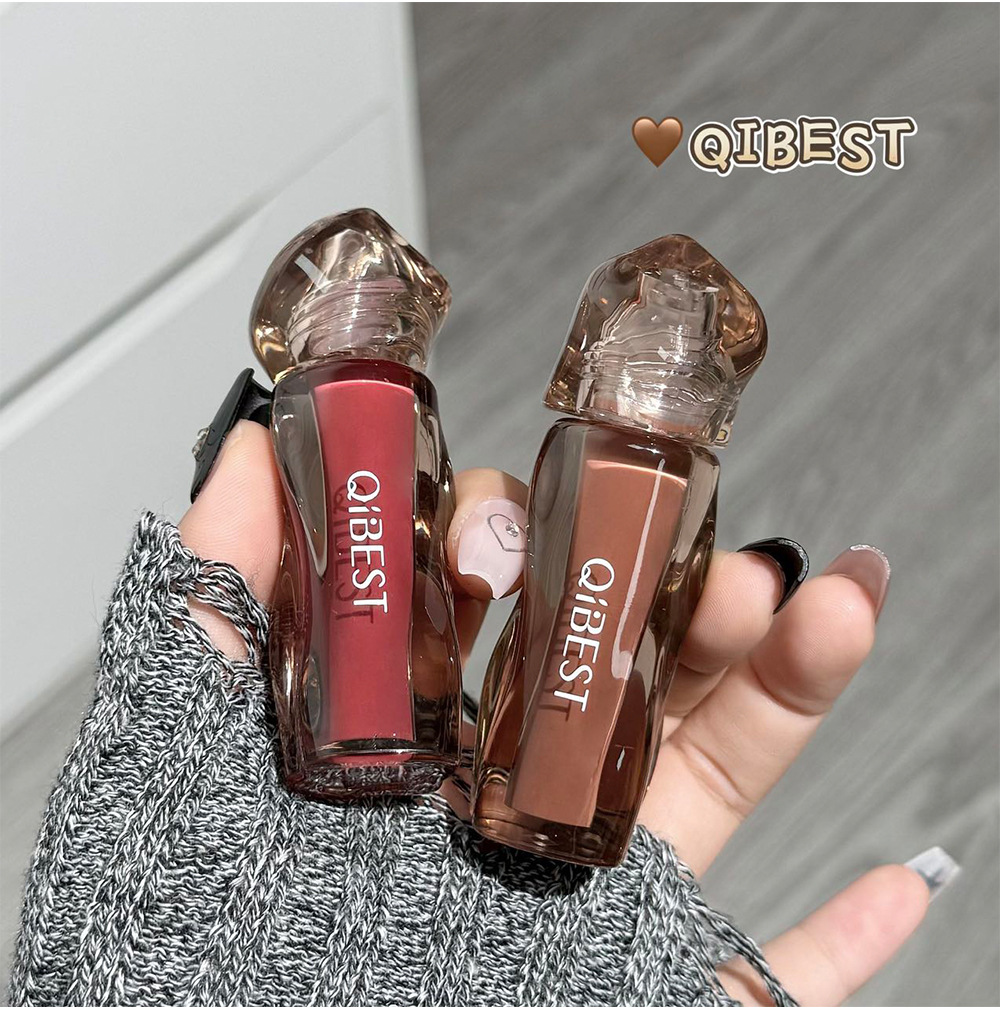 QIBEST Tea-brown Flowing Mirror Lip Gloss four-color Curved Lipstick for export, dark series lip mud one-piece consignment undefined