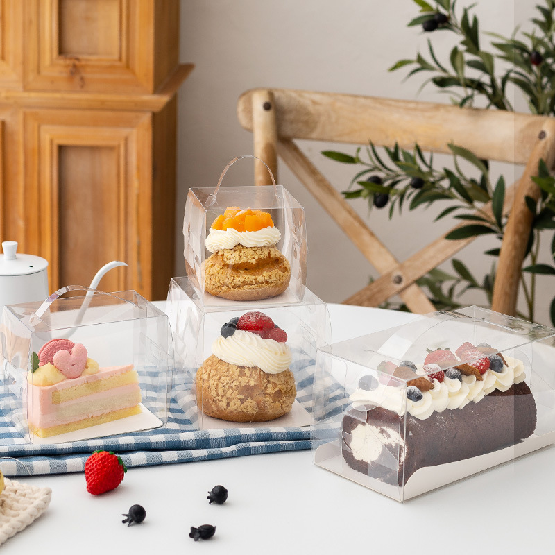 6寸/8寸切件蛋糕打包盒西點泡芙透明千層蛋糕手提盒慕斯切塊包裝