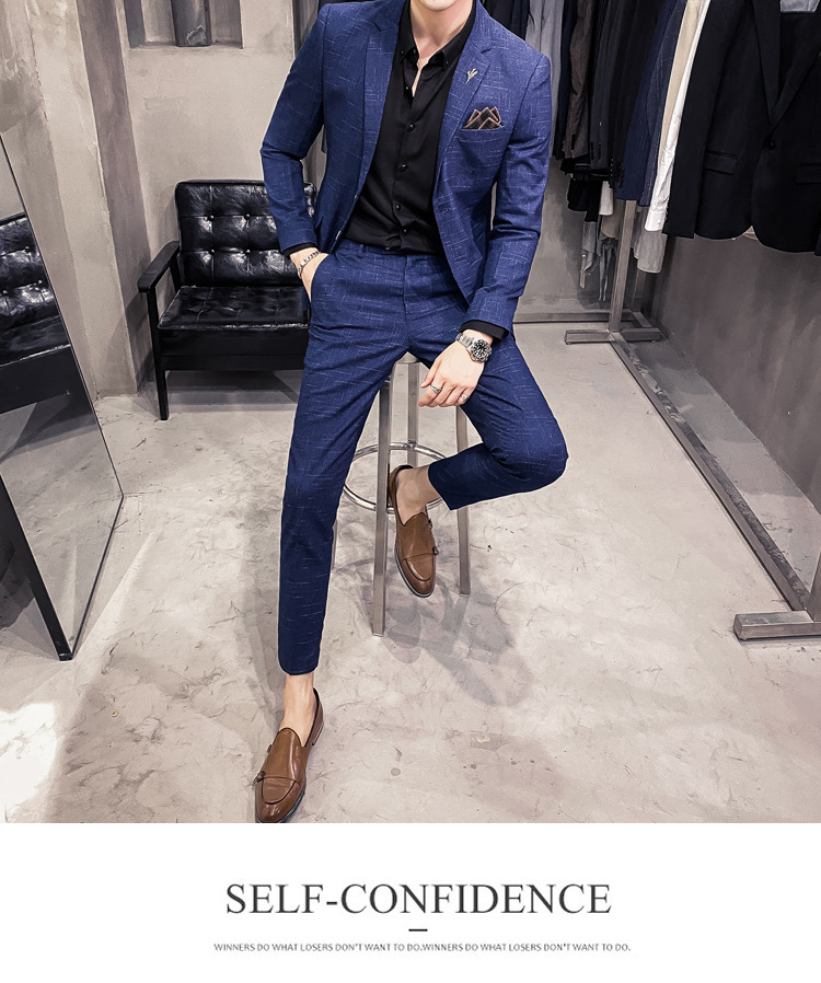 Men's Slim Fit Suit With Dark Pattern Two Button Jacket And Trousers_voghion.com
