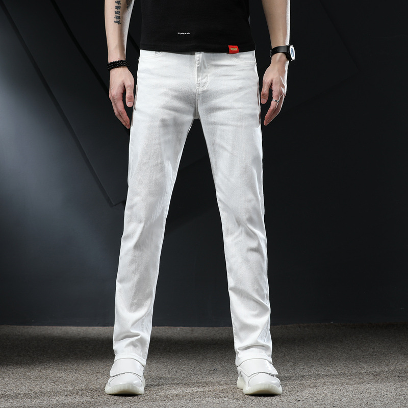 High-end Spring and Summer White Jeans Men's Straight Loose High-end Long Pants Casual Stretch Men's Pants