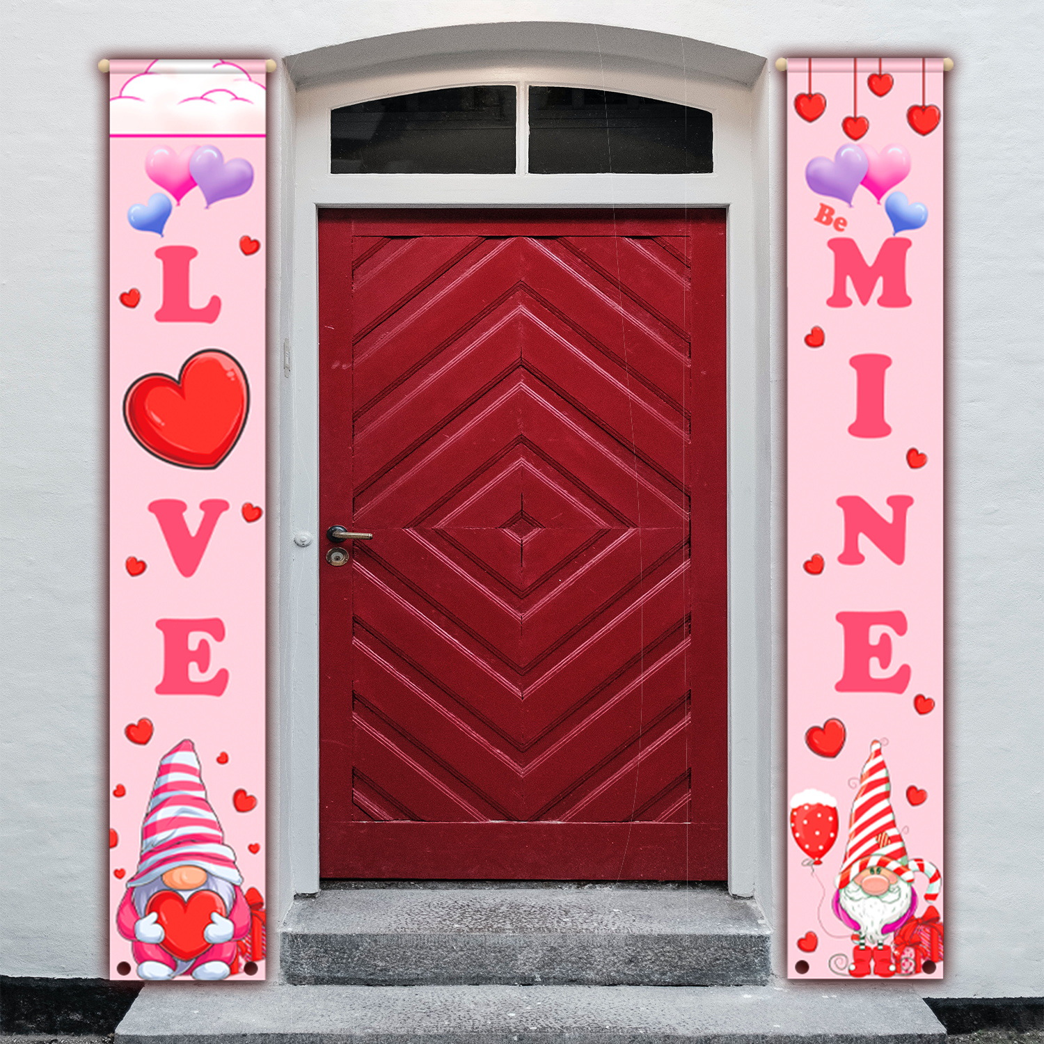 Transfronterizo nuevo Día de San Valentín copla ancho de la puerta al aire libre creativo Impresión de dibujos animados colgando bandera colgando paño Día de San Valentín cortina de la puerta