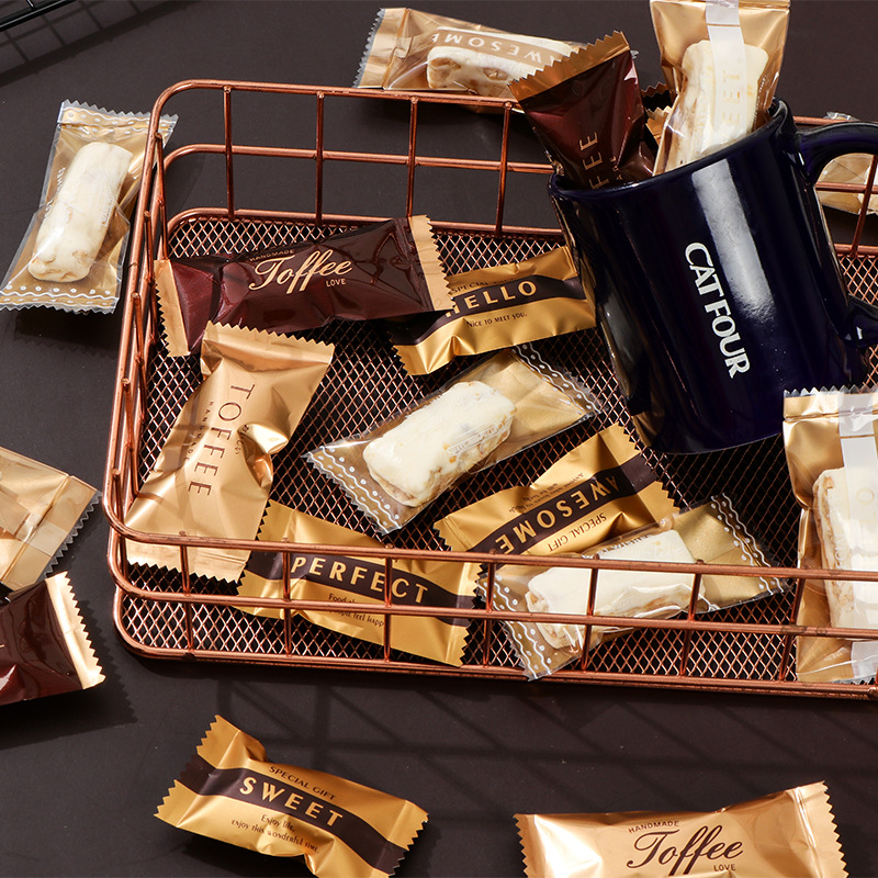 Oro inglés turrón transparente máquina sello bolsa Internet celebridad luz lujo toffee bolsa de embalaje Navidad café bolsa de caramelo