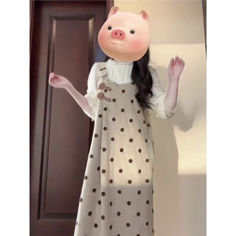 小个子温柔内搭打底衫女学生春季设计感波点背心裙气质显瘦两件套|undefined