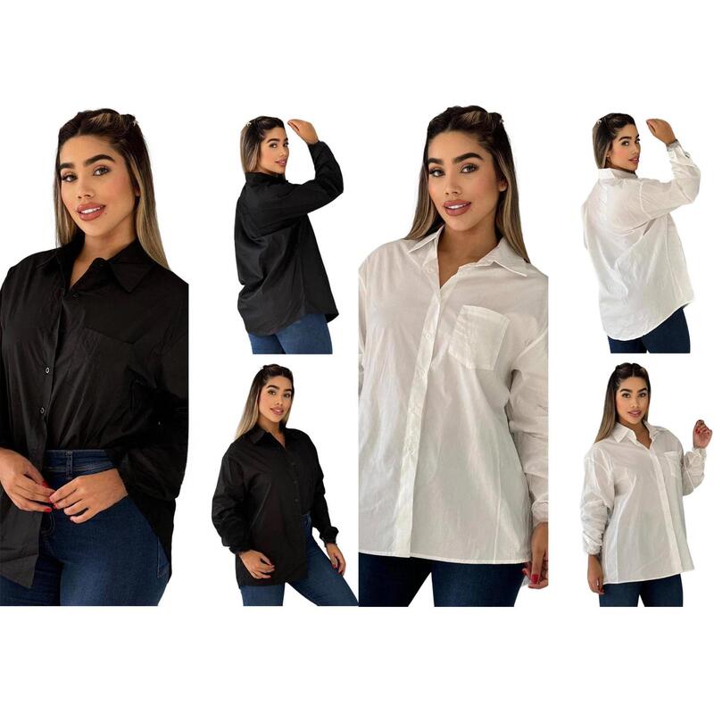 Women's Foreign Trade Loose-Fitting Shirt with Chest Pocket, New Style Embroidered Elegant Solid Color Long-Sleeve Simple Casual Shirt J5298