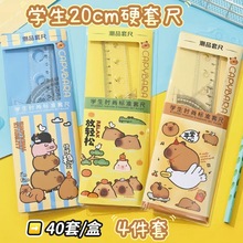批发中小学生卡通硬套尺可爱卡皮巴拉20cm绘画尺子套装四件套