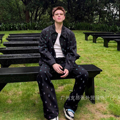 驴家25新款菲董系列满印刺绣LOGO渐变蓝绿彩虹牛仔套装外套长裤L