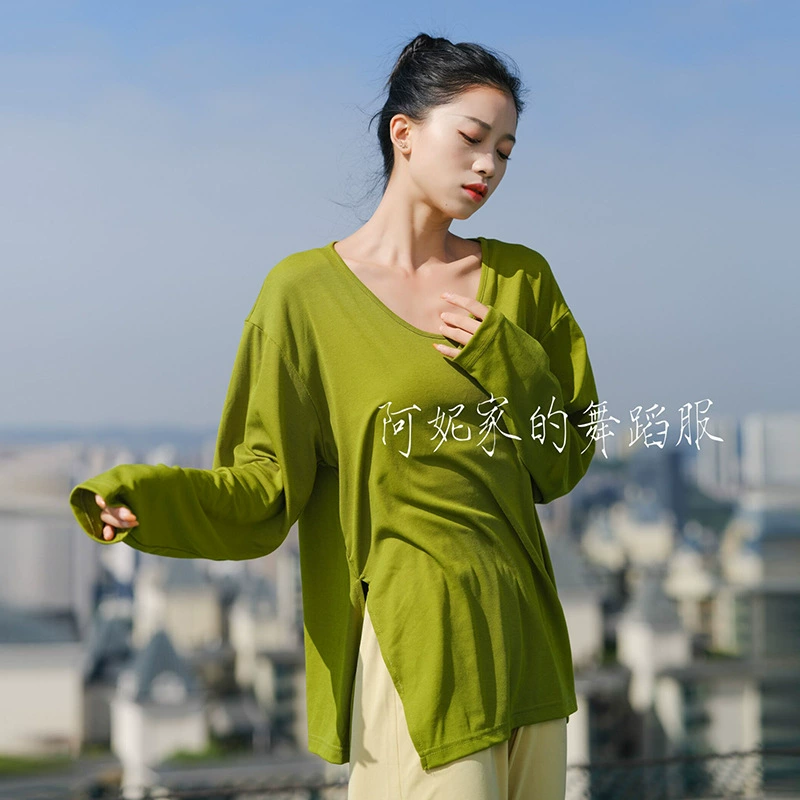 Одежда для танцевальных тренировок для женщин, свободные, элегантные и приятные для кожи топы для современных танцев, тренировочная одежда для народных танцев с длинными рукавами.