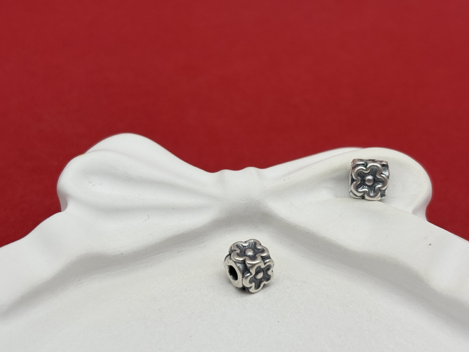 999 pure silver 3D antique-style distressed square flower barrel bead separator bead bracelet DIY silver jewelry accessories