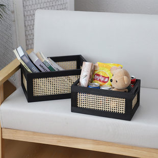 Retro storage basket, toy, rectangular storage box from natural wood, table storage system