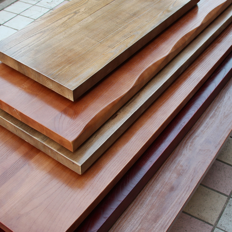 老榆木松木原厚实木板材料吧台餐桌办公会议桌长方形茶几整板桌面