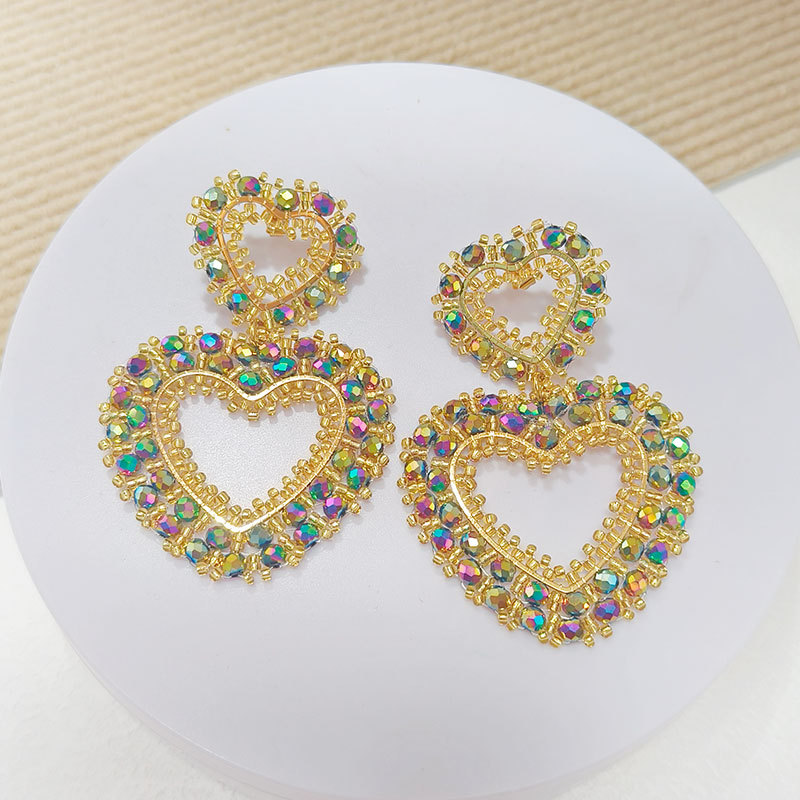 21g Weight 304 Stainless Steel Ear Needle Material 1 Pair Simple Style Classic Style Heart Shape Glass Drop Earrings