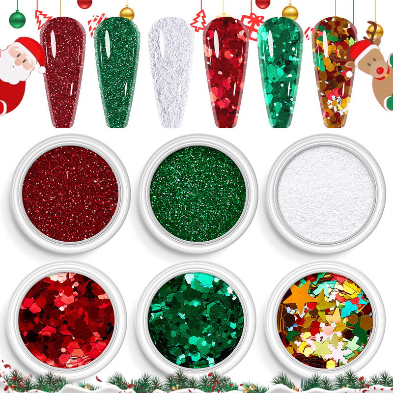 Cross-border Christmas nail glitter jewelry suit pearl soft pottery mixed tree snowflake nail sequins accessories Cross-border Christmas nail glitter jewelry suit pearl soft pottery mixed tree snowflake nail sequins accessories