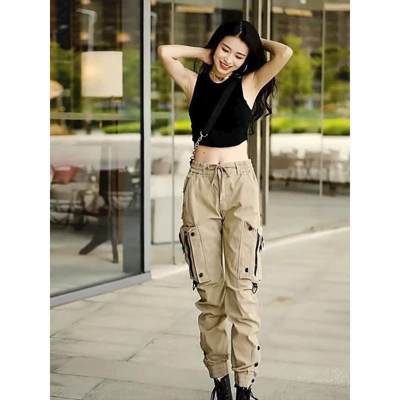 Ami Khaki Heavy Retro Washed Trendy Brand Cargo Pants Men's Spring & Fall Tactical Functional Slim Fit Casual Pants Trendy