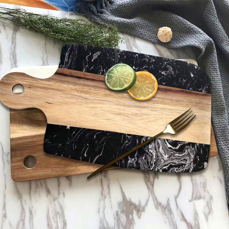 Marble stitching acacia wood rectangular round tray steak plate bread steak pizza plate fruit and vegetable tray
