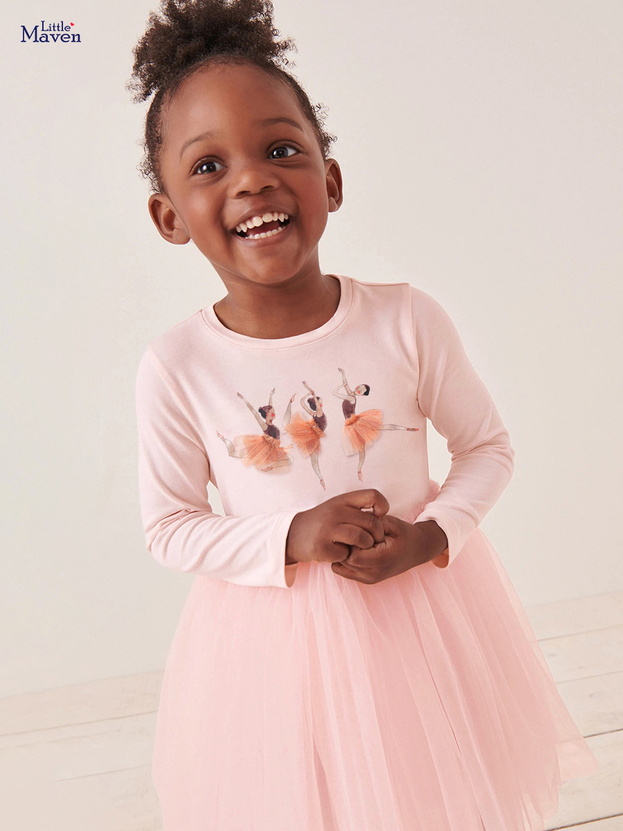 Little maven vestido de niños de otoño de algodón para niñas pantalón de malla de impresión de dibujos animados transfronterizos vestido infantil