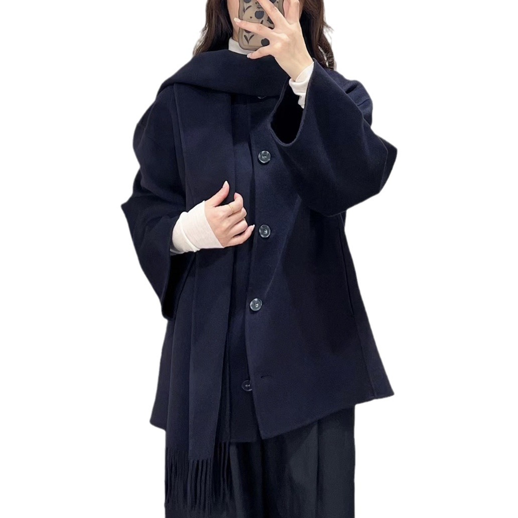 재고 CS 여성용 캐주얼 술 스카프 칼라 울 블렌드 코트 가을 새 1187057003