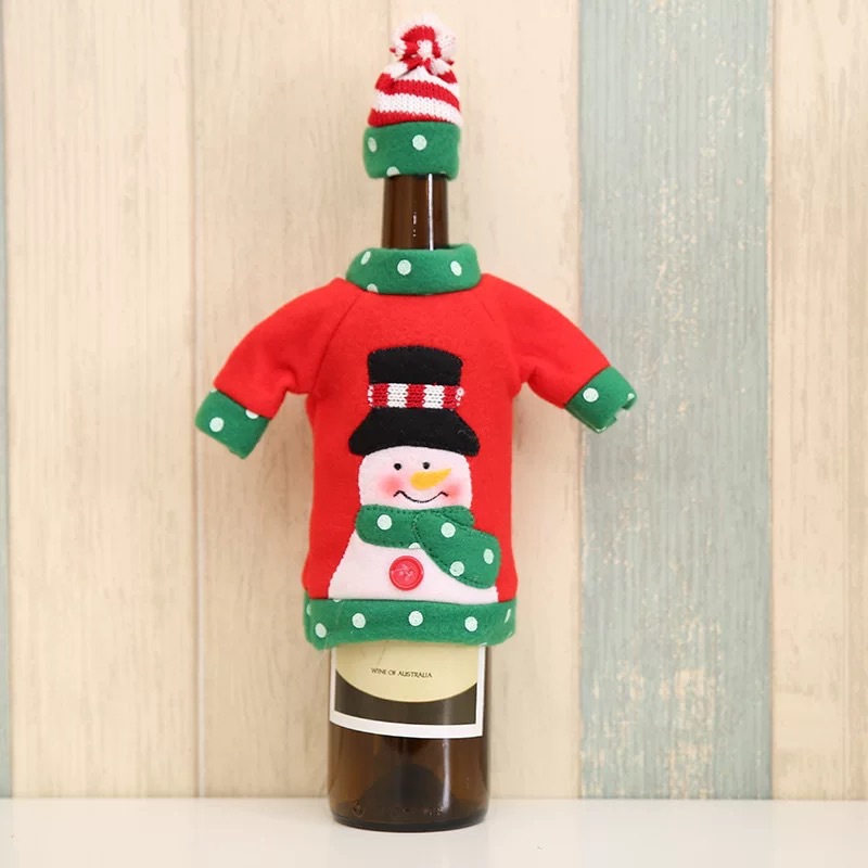 Amazon nuevo Navidad botella de vino cubierta ancianos muñeco de nieve alces botella de vino tinto muebles decoraciones de Navidad adornos de vacaciones
