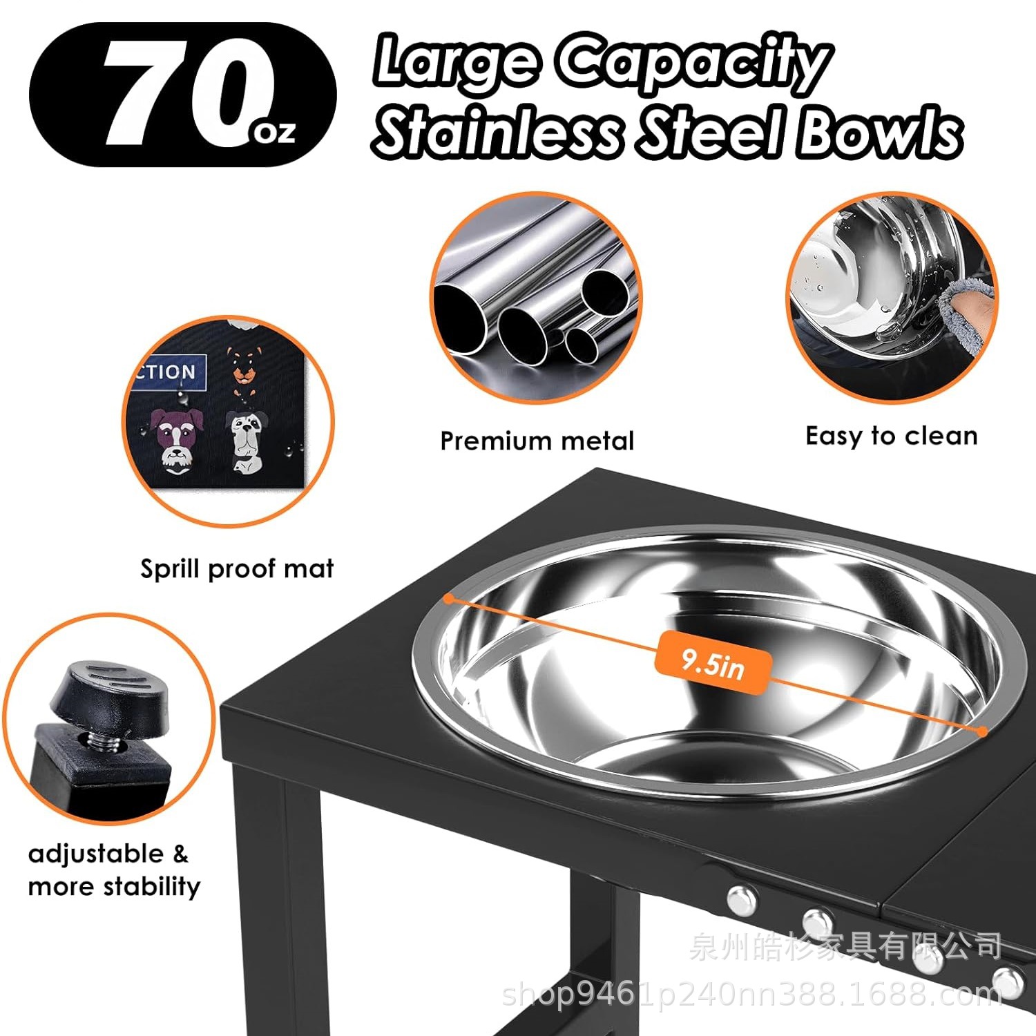 Soporte elevado para tazones de perros, anti-vuelco, 2000ml, para comida y agua