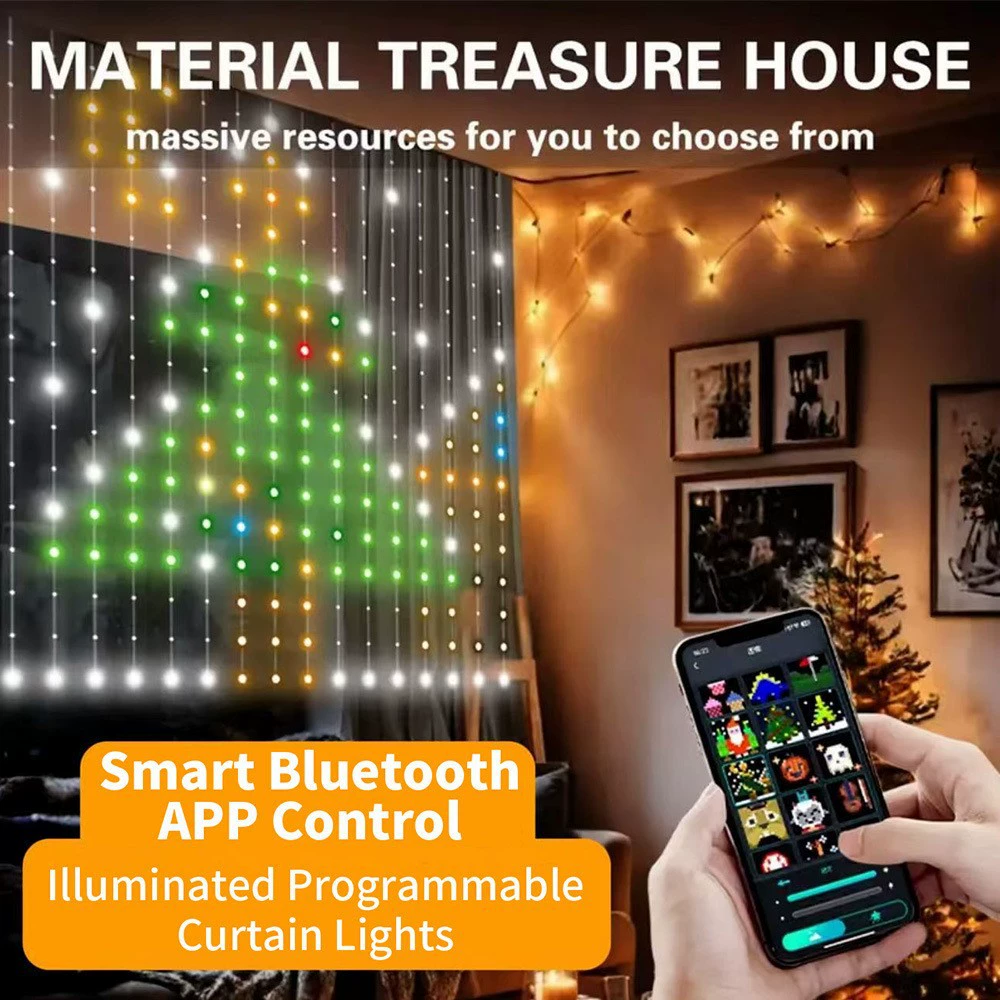 Умные RGB LED‑светильники для штор, текст и узоры DIY, 5V USB, IP65, размеры 1×1 / 2×2 / 3×3 м