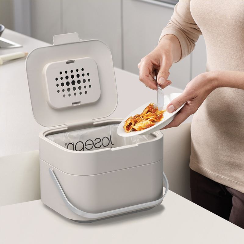 Lid-Encased Trash Bin for Sorting Waste, Kitchen Waste Bin, Odor-Removing Desktop Storage, Light Luxury Tabletop Design