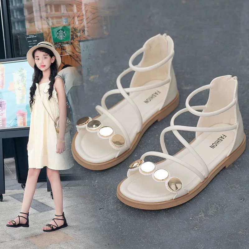 Обувь для девочек, детские римские сандалии, новинка 2020 года, летняя мода, корейский стиль, обувь принцессы для средних и больших детей, маленьких девочек, мягкая подошва