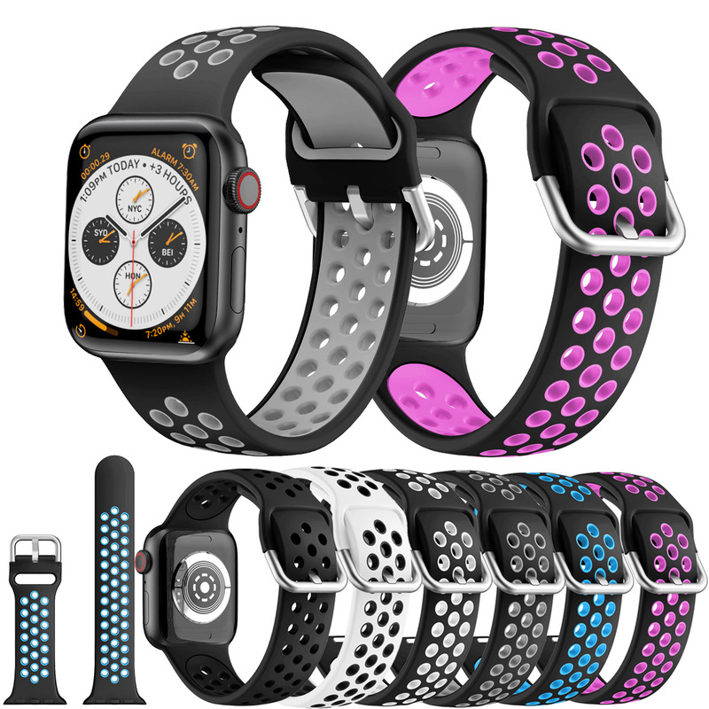 Universal silicone strap for apple apple watch6 imitation Nike two-color round hole silicone strap