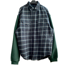 毒家现货正确版本BL家新款墨绿色拼接蓝色格子廓形衬衣外套情侣款