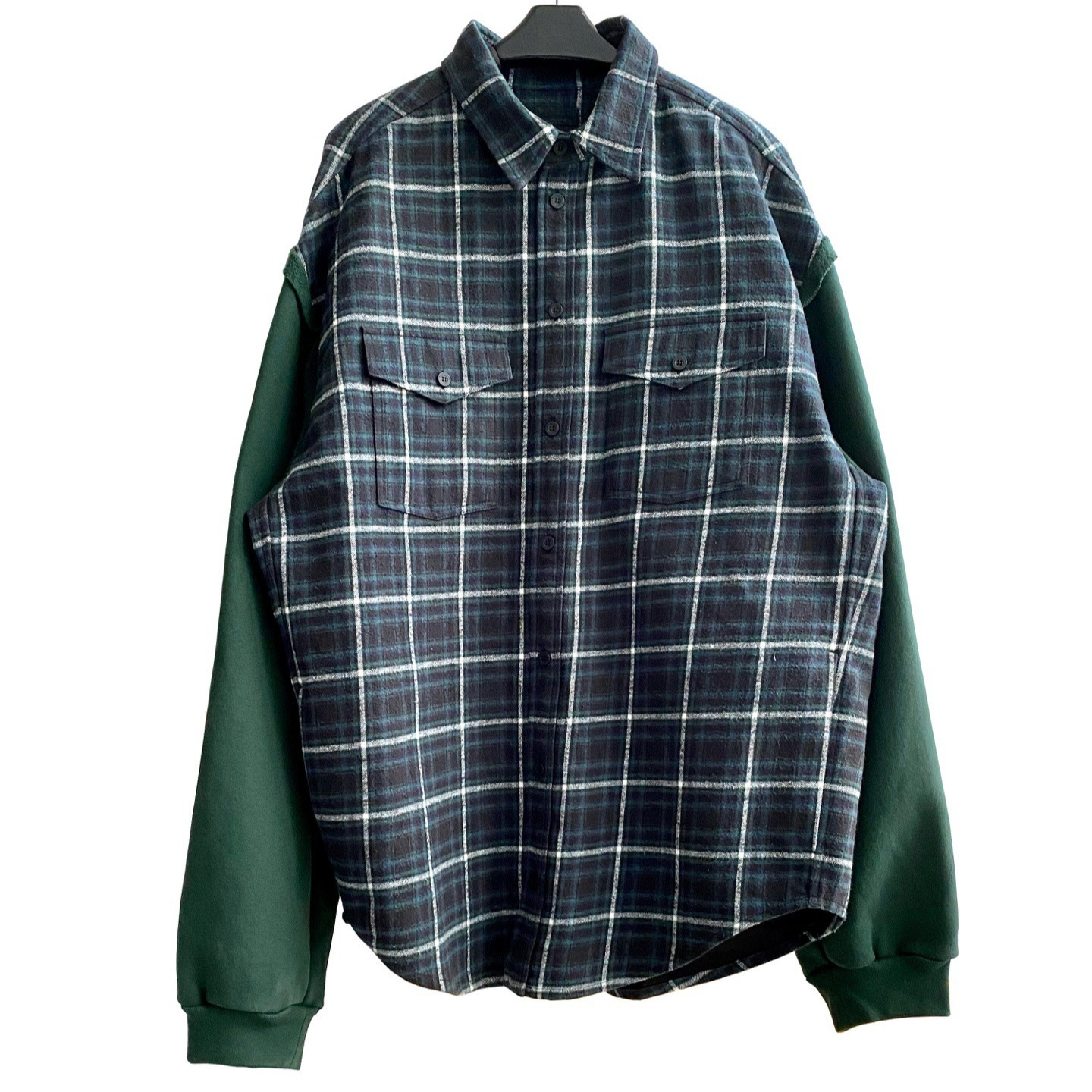 毒家现货正确版本BL家新款墨绿色拼接蓝色格子廓形衬衣外套情侣款