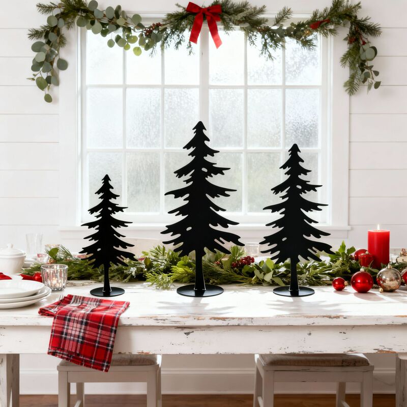 Christmas pine tree iron art tabletop ornament three-piece set, simple black metal Christmas tree, custom holiday table decoration Christmas pine tree iron art tabletop ornament three-piece set, simple black metal Christmas tree, custom holiday table decoration