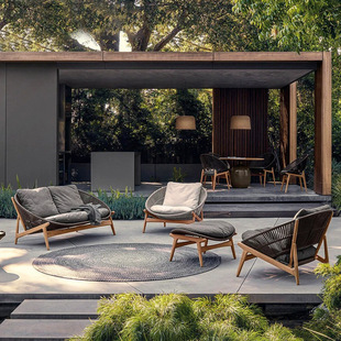 Scandinavian Casual Solid Wood Rattan Woven Sofa Outdoor Single Villa Courtyard Furniture Garden Balcony Waterproof Sunscreen Combinati