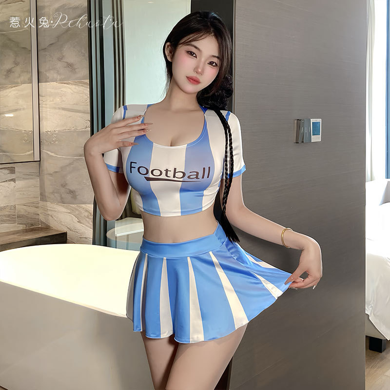 Sultry Bunny Sexy Lingerie, Hot Football Babe Two-Piece Set, COS Cheerleader Uniform, Tempting and Easy to Remove Sultry Bunny Sexy Lingerie, Hot Football Babe Two-Piece Set, COS Cheerleader Uniform, Tempting and Easy to Remove