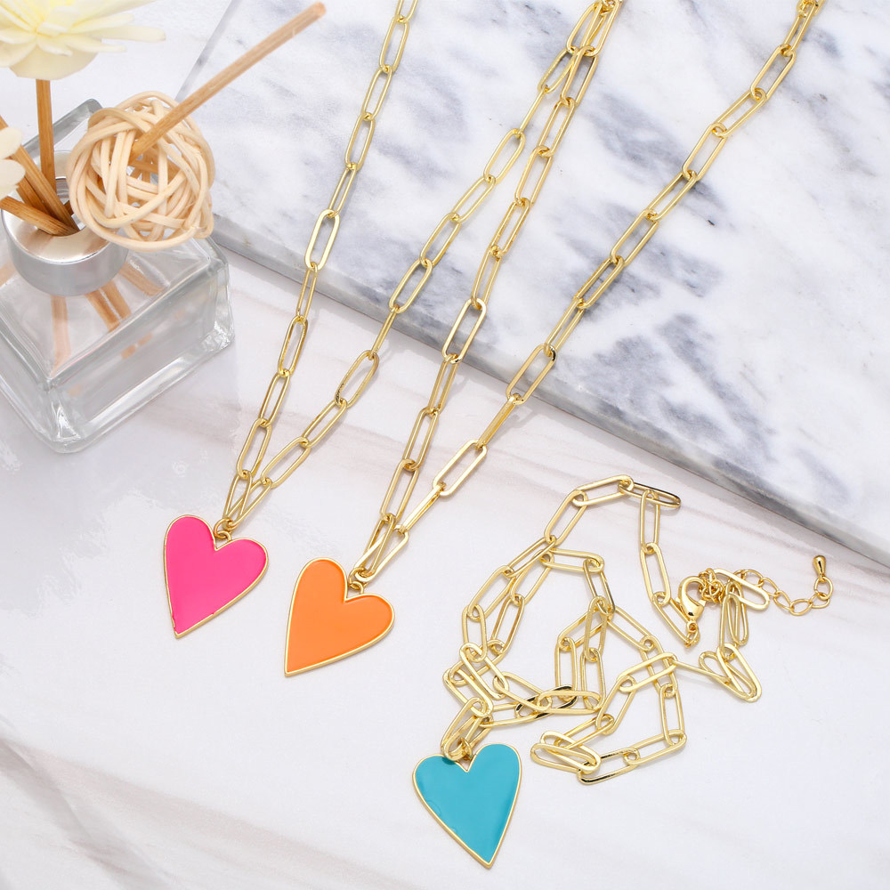 European And American Punk Creative Fashion Color Dripping Oil Heart Copper Necklace display picture 5