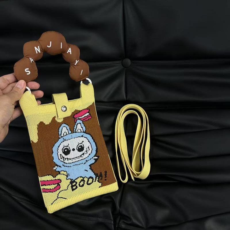 新しいかわいい韓国スタイルのスクエアバッグ漫画ニットバッグ携帯電話バッグ多用途ミニショルダークロスボディハンドバッグ女性のための|undefined