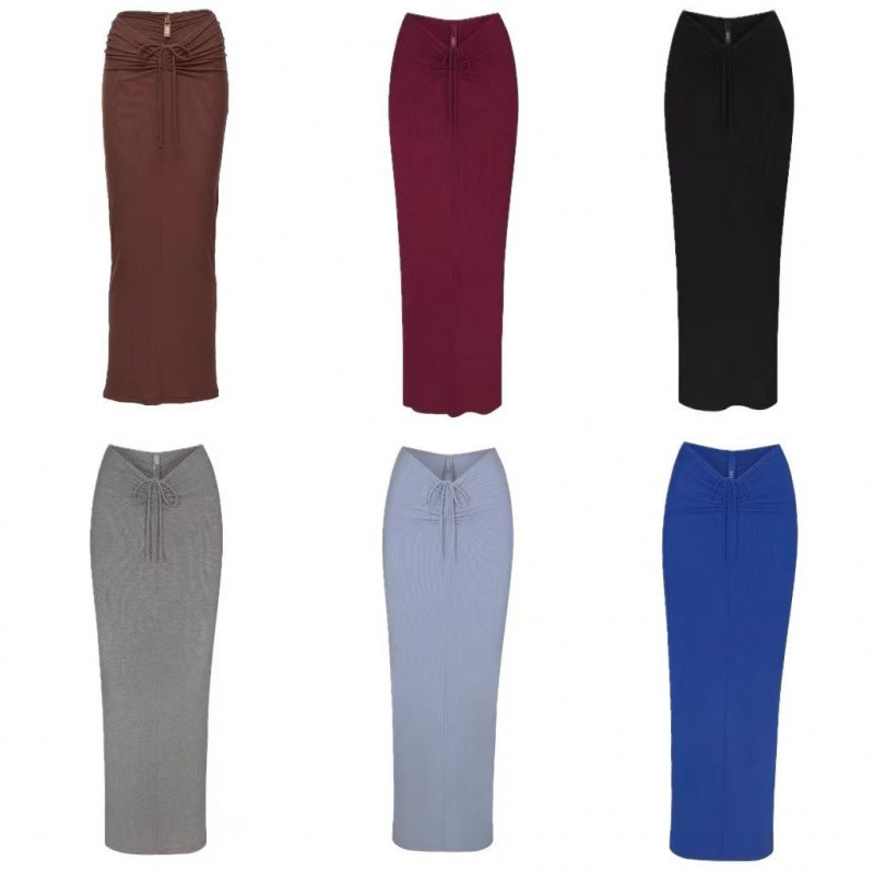 Skims Kardashian Same Style European and American Pleated Design Skirt Women's High Waist Slim Mid-Length Hip-Covering One-Step Skirt
