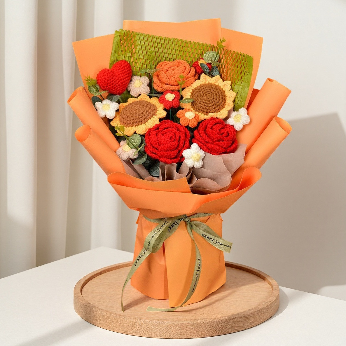 Ramo de lana femenina de cumpleaños, producto práctico terminado, tulipán rosa, ganchillo hecho a mano, paquete de material de bricolaje al por mayor