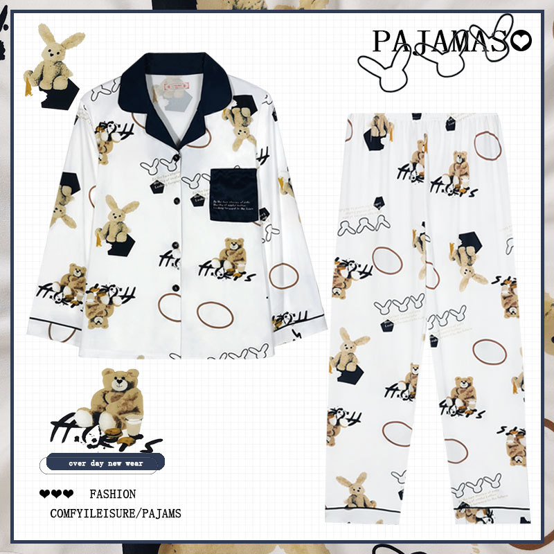 Pijamas a cuadros de algodón para mujer primavera y otoño 2025 nuevo estilo lindo traje de servicio a domicilio de manga larga de perro de pudín estilo ins