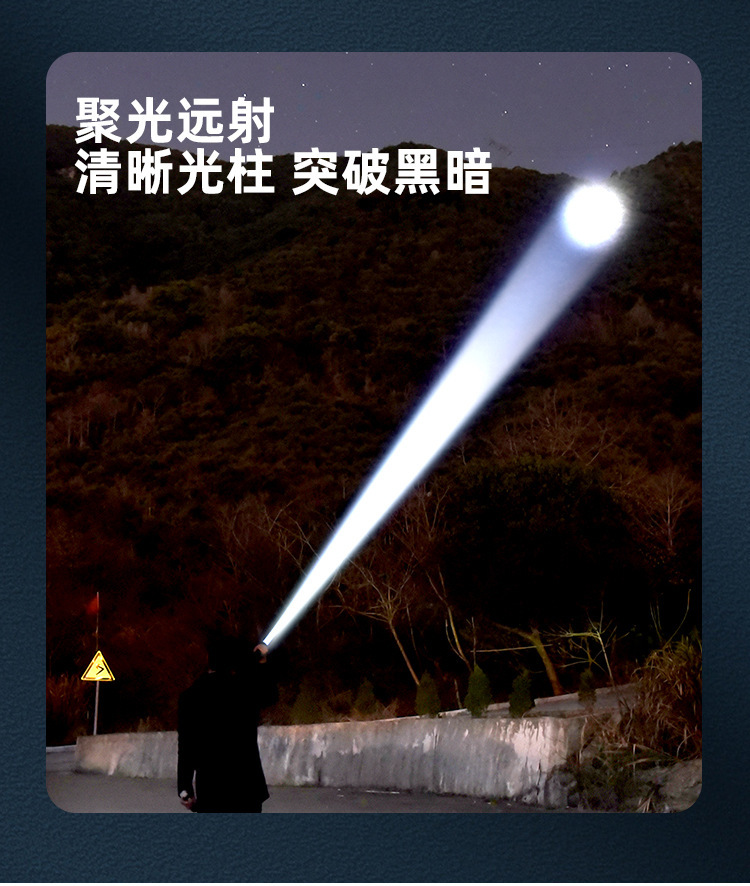 New white laser flashlight Type-C charging strong light outdoor zoom super bright long-range light with power display