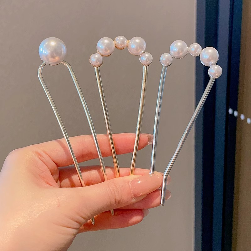 Horquilla de cabello en forma de U de perla de alta calidad horquilla de cabello en la parte posterior de la cabeza femenina horquilla de aleación tocado nuevo peine de horquilla chino