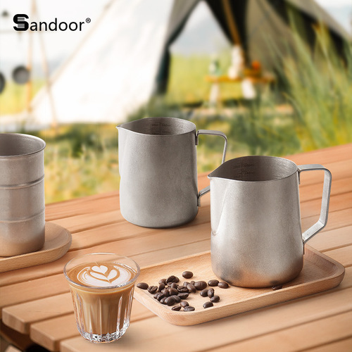 Outdoor retro coffee latte art jar, camping Italian-style internal scale tipped cup, 304 stainless steel milk frother