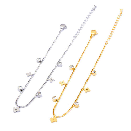 Korean version of the new glossy flower zircon anklet 18k gold titanium steel jewelry non-fading beach girls anklet