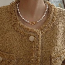 NK-136金扣灰白红珍珠项链轻奢女新款锁骨链网红爆款饰品工厂批发