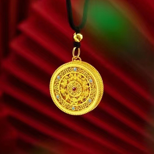 Wufu disc pendant Brass jewelry gold-plated women's Wufu disc pendant long-lasting color necklace for men and women