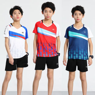 Adult Men's and Women's Badminton Training Suit Children's Quick-drying Sports Short-sleeved Men's Tennis Suit Girls' Printing Summer 320