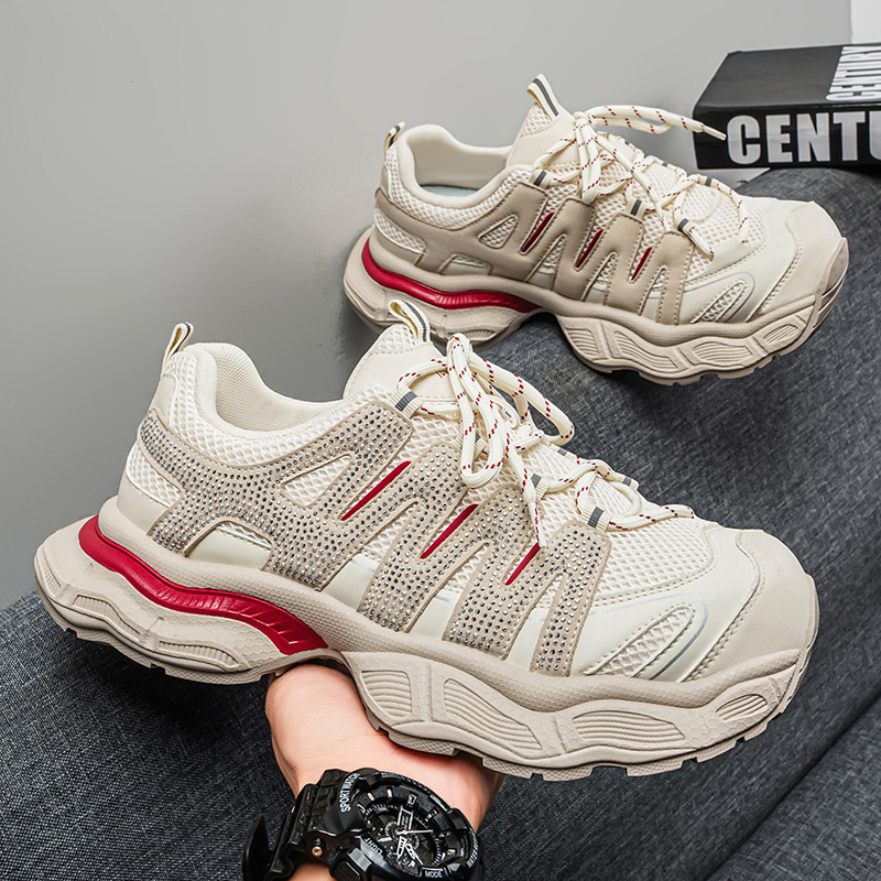 European style thick-soled dad shoes, 4E wide fit men's shoes, summer personalized retro lightweight versatile casual sports white sneakers European style thick-soled dad shoes, 4E wide fit men's shoes, summer personalized retro lightweight versatile casual sports white sneakers